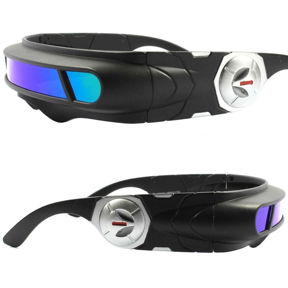 Space Age Cyber Goth Sci-Fi Costume Green Blue Mirror Shield Visor Sunglasses